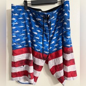 Men's Blue Red White American Flag Swim Trunks